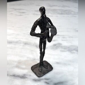 Vintage Metal Musician Saxophone Player Sculpture Cast Bronze 8”